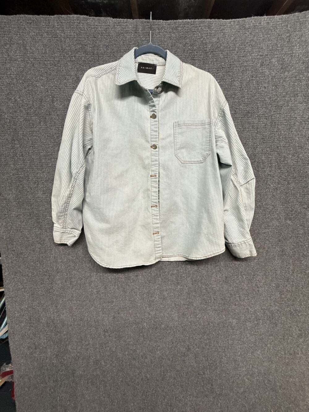 Animari Women's Blue and White Striped Button-Down Long Sleeve Shirt